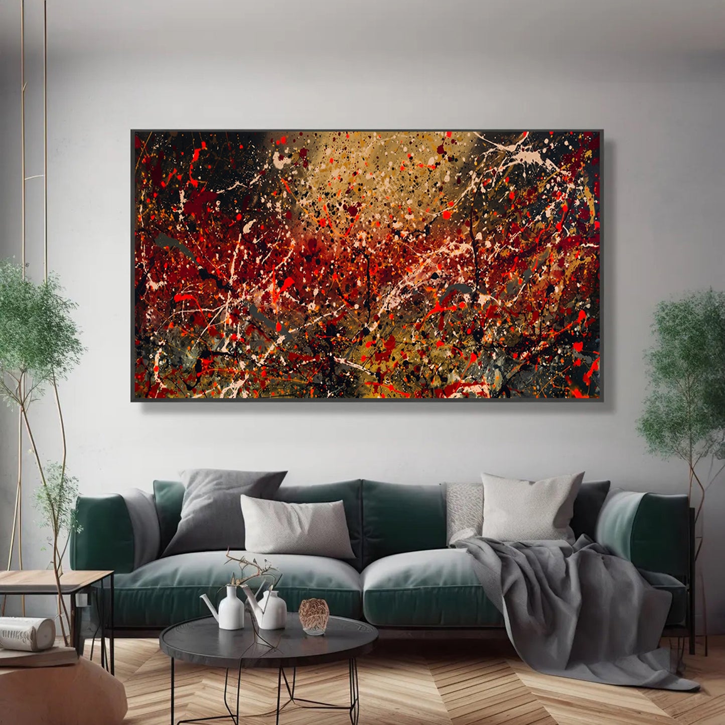 Large Pollock Inspired Earth Tone Abstract Painting | Hand Painted Wall Art
