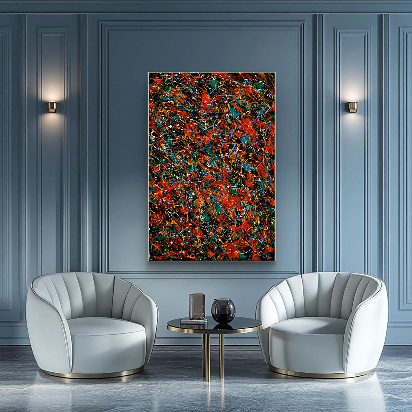 Large Pollock Inspired Red Black Abstract Painting | Hand Painted Canvas Art