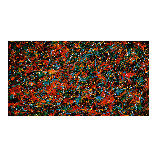 Large Pollock Inspired Red Black Abstract Painting | Hand Painted Canvas Art