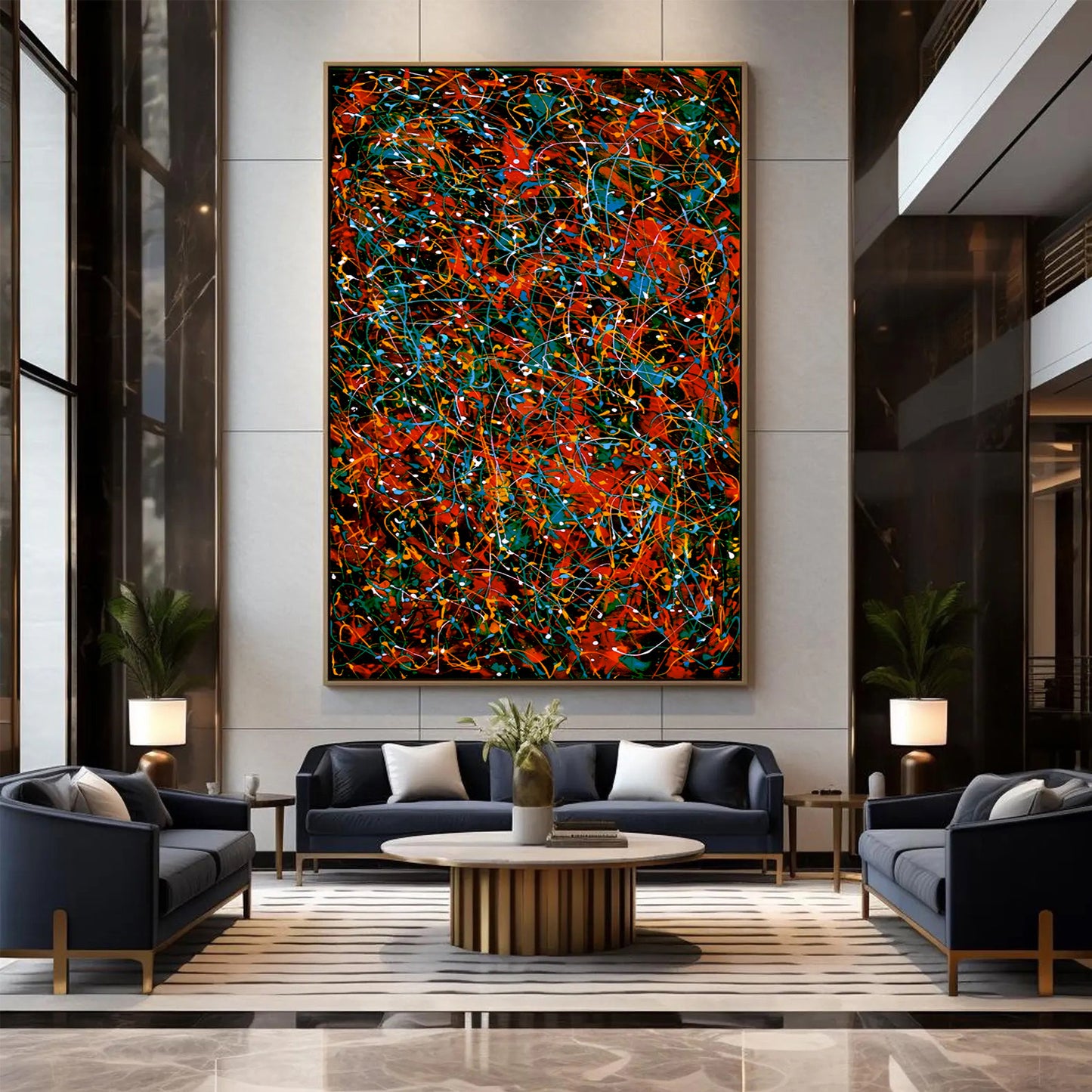 Large Pollock Inspired Red Black Abstract Painting | Hand Painted Canvas Art