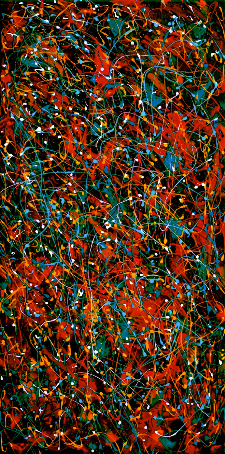 Large Pollock Inspired Red Black Abstract Painting | Hand Painted Canvas Art