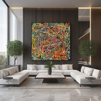 Large Pollock Inspired Urban Chaos Abstract Painting | Hand Painted Wall Art