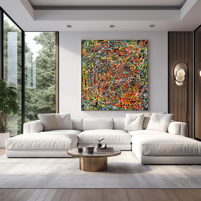 Large Pollock Inspired Urban Chaos Abstract Painting | Hand Painted Wall Art