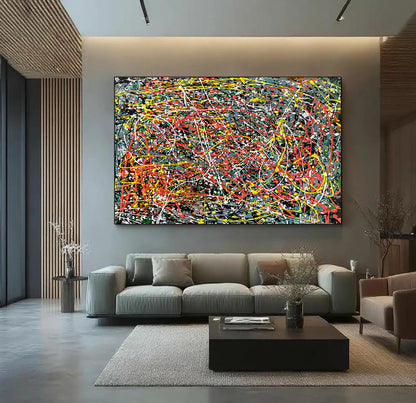 Large Pollock Inspired Urban Chaos Abstract Painting | Hand Painted Wall Art