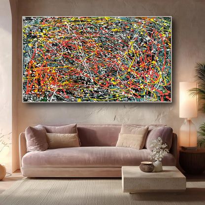 Large Pollock Inspired Urban Chaos Abstract Painting | Hand Painted Wall Art