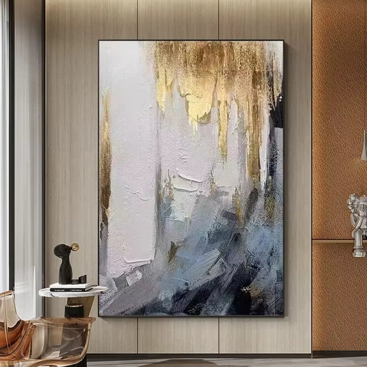 Large Abstract Gold Foil Oil Painting 3D Knife Wall Art