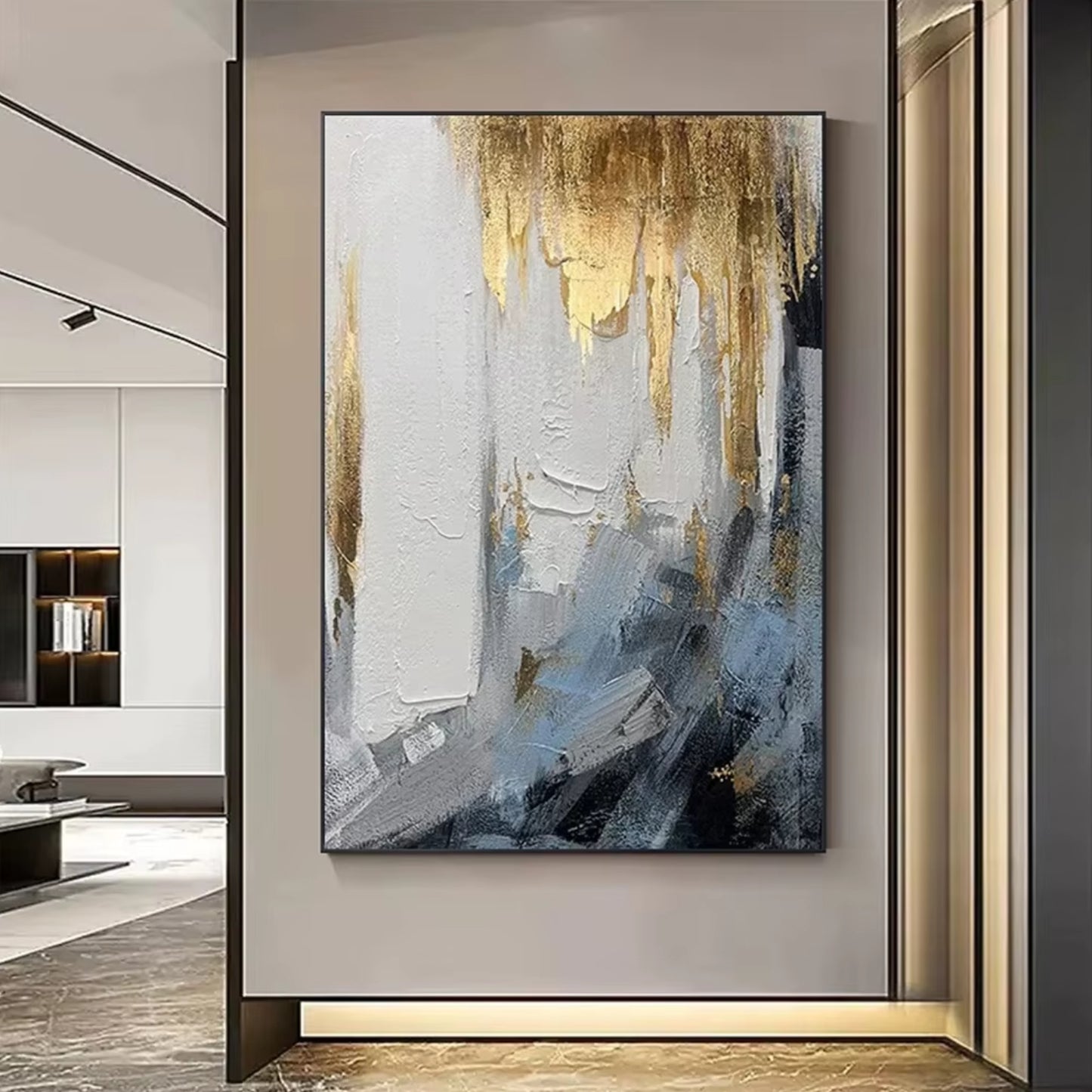 Large Abstract Gold Foil Oil Painting 3D Knife Wall Art