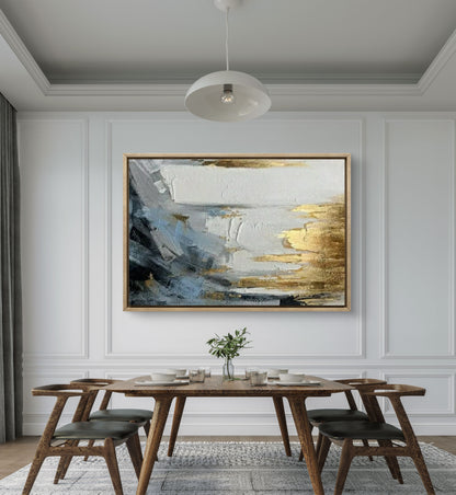 Golden Veil – Textured Abstract Painting with Gold & Slate Accents