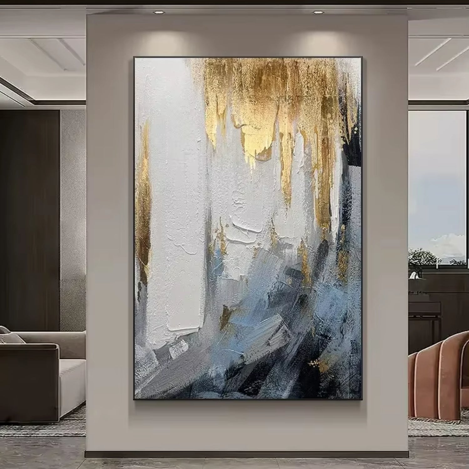 Large Abstract Gold Foil Oil Painting 3D Knife Wall Art