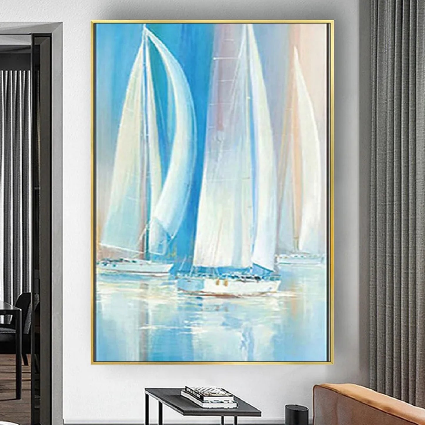 Large Abstract Wind Sea Boat Minimalist Painting