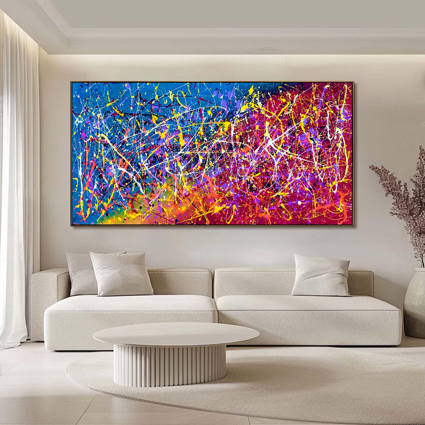Large Pollock Inspired Neon Abstract Painting | Hand Painted Canvas Art