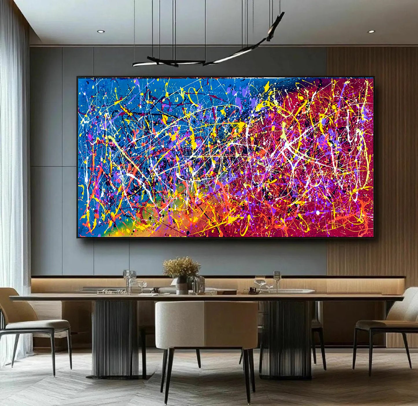 Large Pollock Inspired Neon Abstract Painting | Hand Painted Canvas Art