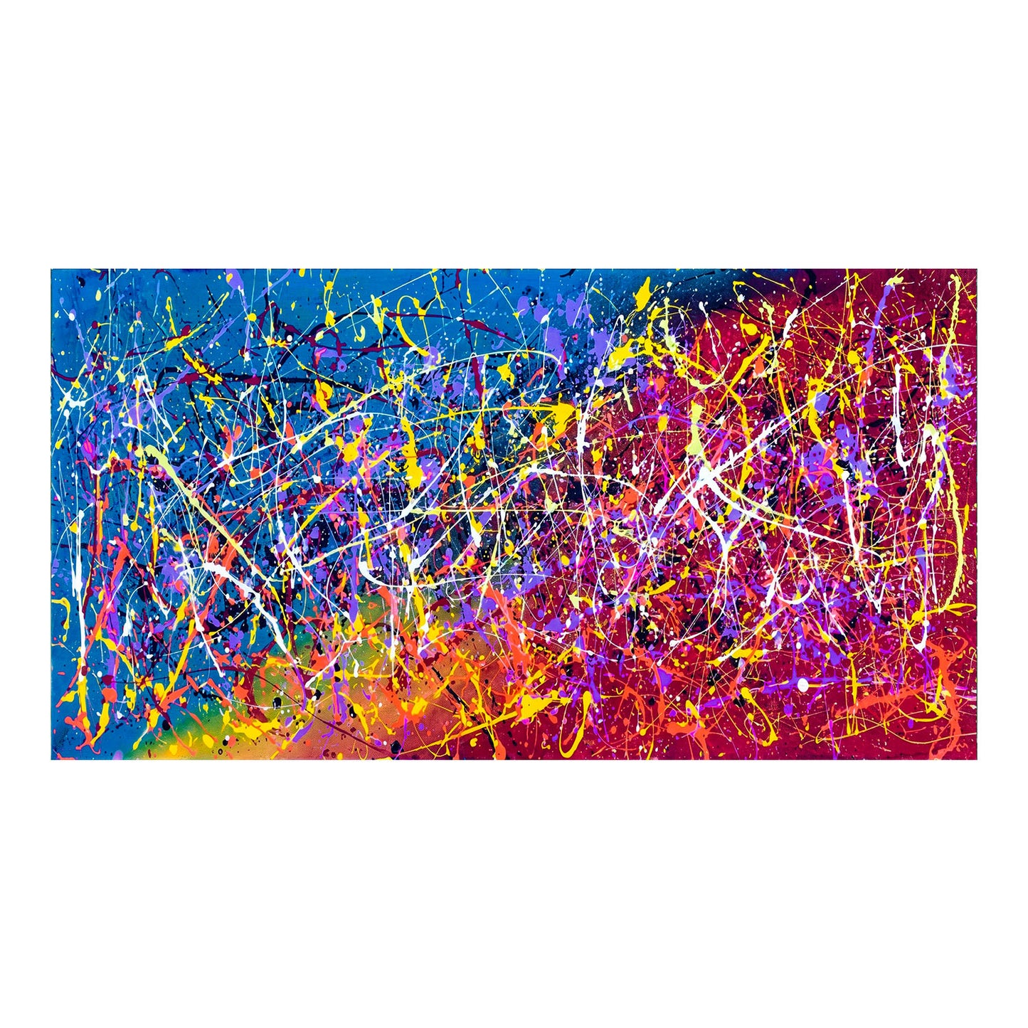 Large Pollock Inspired Neon Abstract Painting | Hand Painted Canvas Art