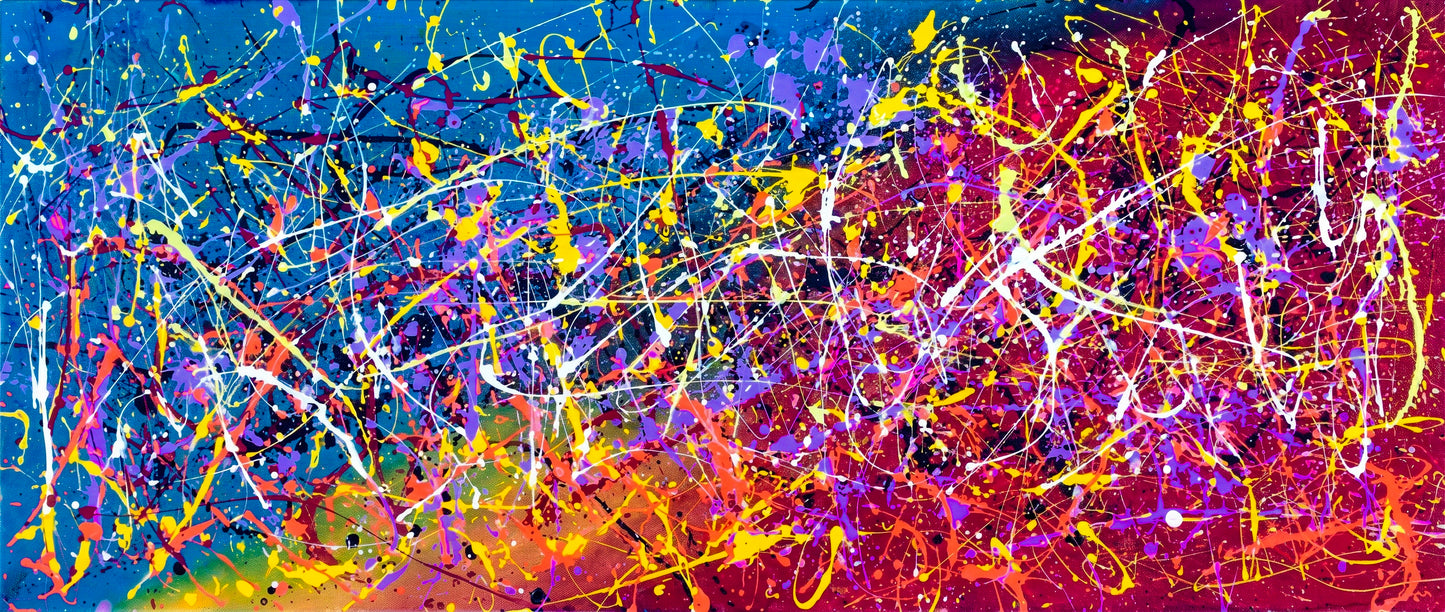 Large Pollock Inspired Neon Abstract Painting | Hand Painted Canvas Art