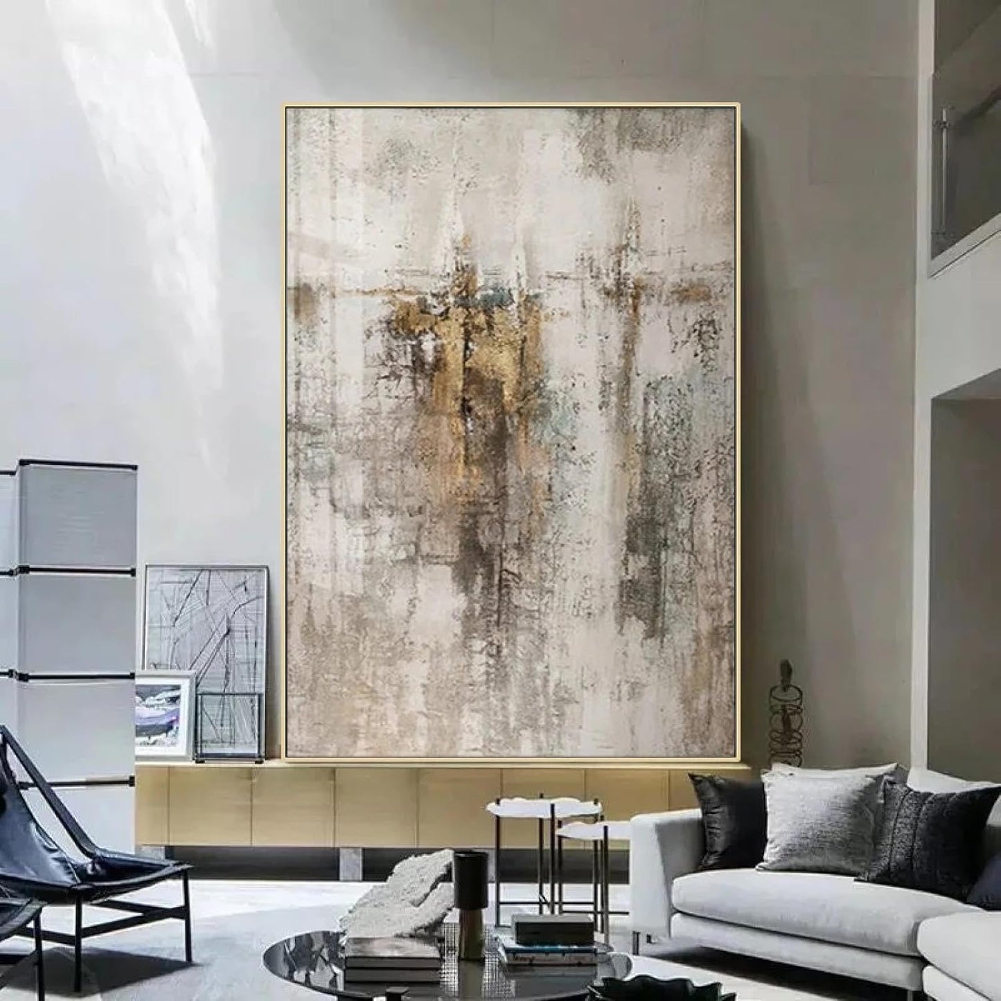 Grey & Brown Textured Abstract Painting – Large Hand-Painted Canvas