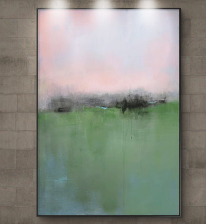 Large Nordic Style Abstract Green Landscape Painting