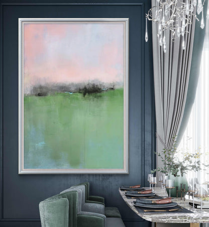 Large Nordic Style Abstract Green Landscape Painting