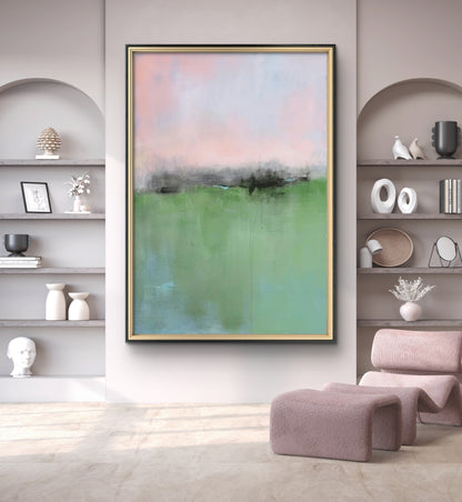 Large Nordic Style Abstract Green Landscape Painting