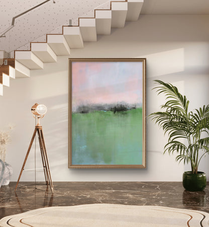 Large Nordic Style Abstract Green Landscape Painting