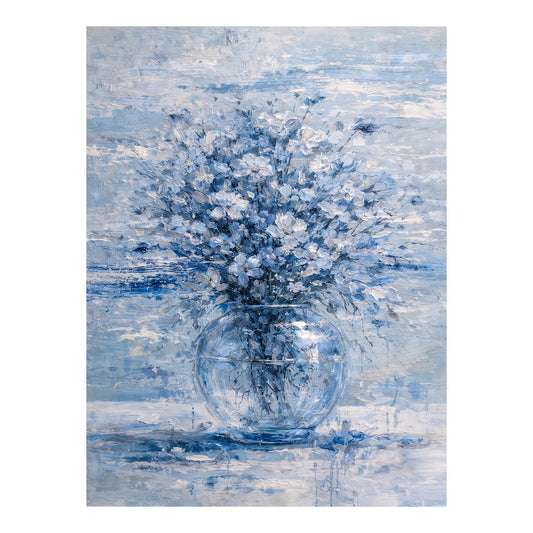 Blue Floral Painting Glass Vase Neutral Luxury Wall Art