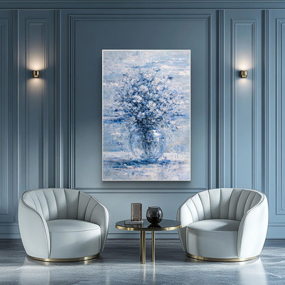 Blue Floral Painting Glass Vase Neutral Luxury Wall Art