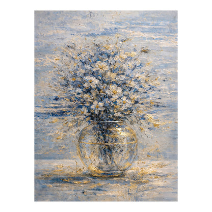 Blue & Gold Floral Painting Glass Vase Luxury Neutral Wall Art