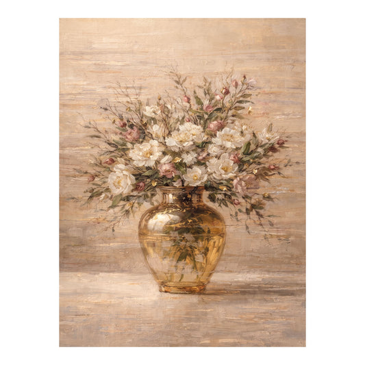 Beige Floral Vase Painting with Gold Luxury Texture