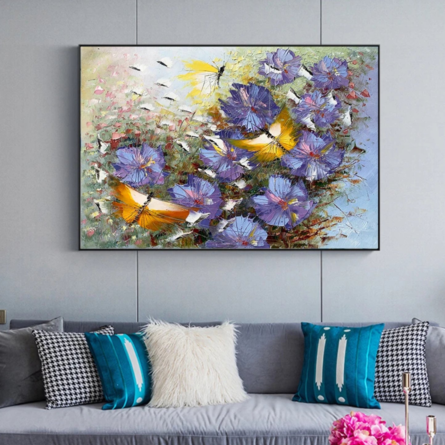 Abstract Butterflies Floral Landscape Impasto Wall Art