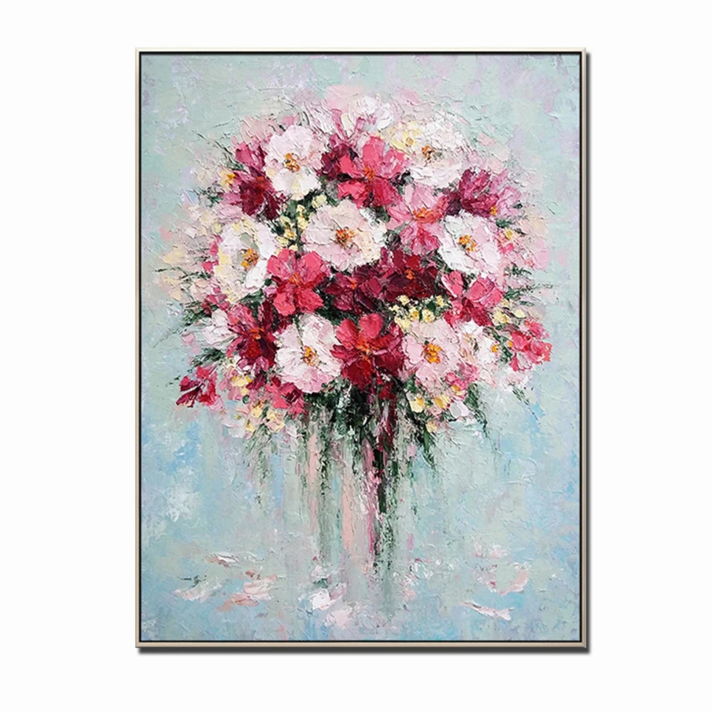 Vibrant Impasto Peoney Floral Vase Textured Wall Painting