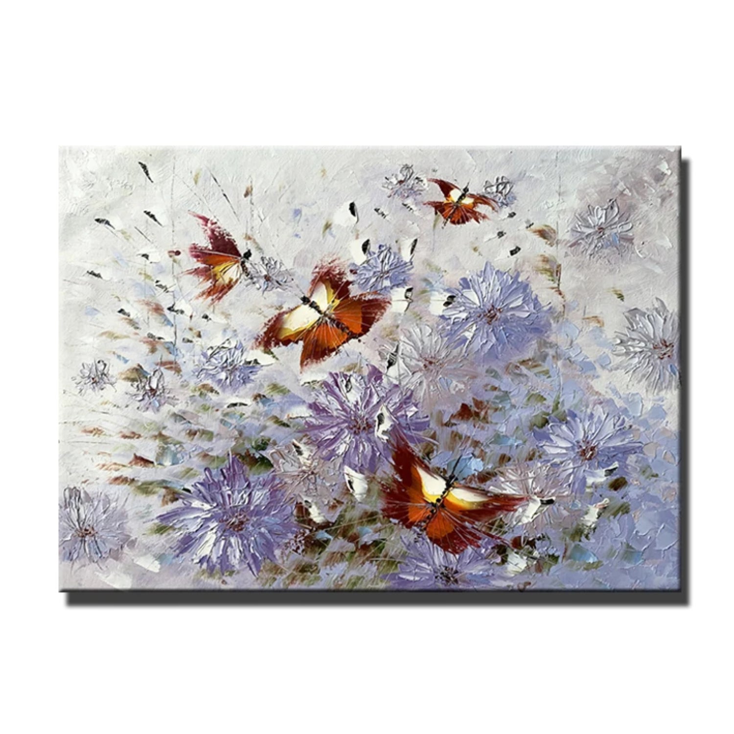 Impressionist Flowers and Butterflies Textured Oil Painting