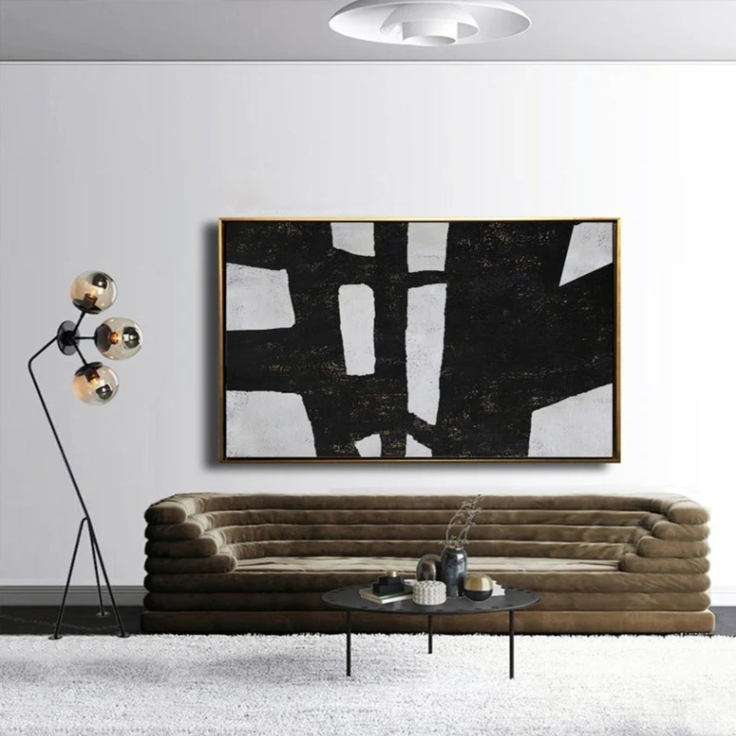 Mid-century Modern Black White Minimalist Painting