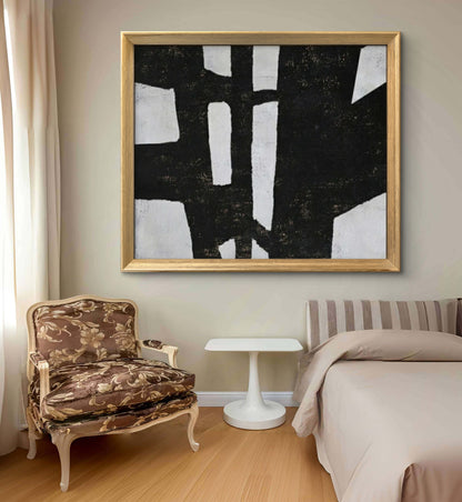 Mid Century Modern Black White Minimalist Painting