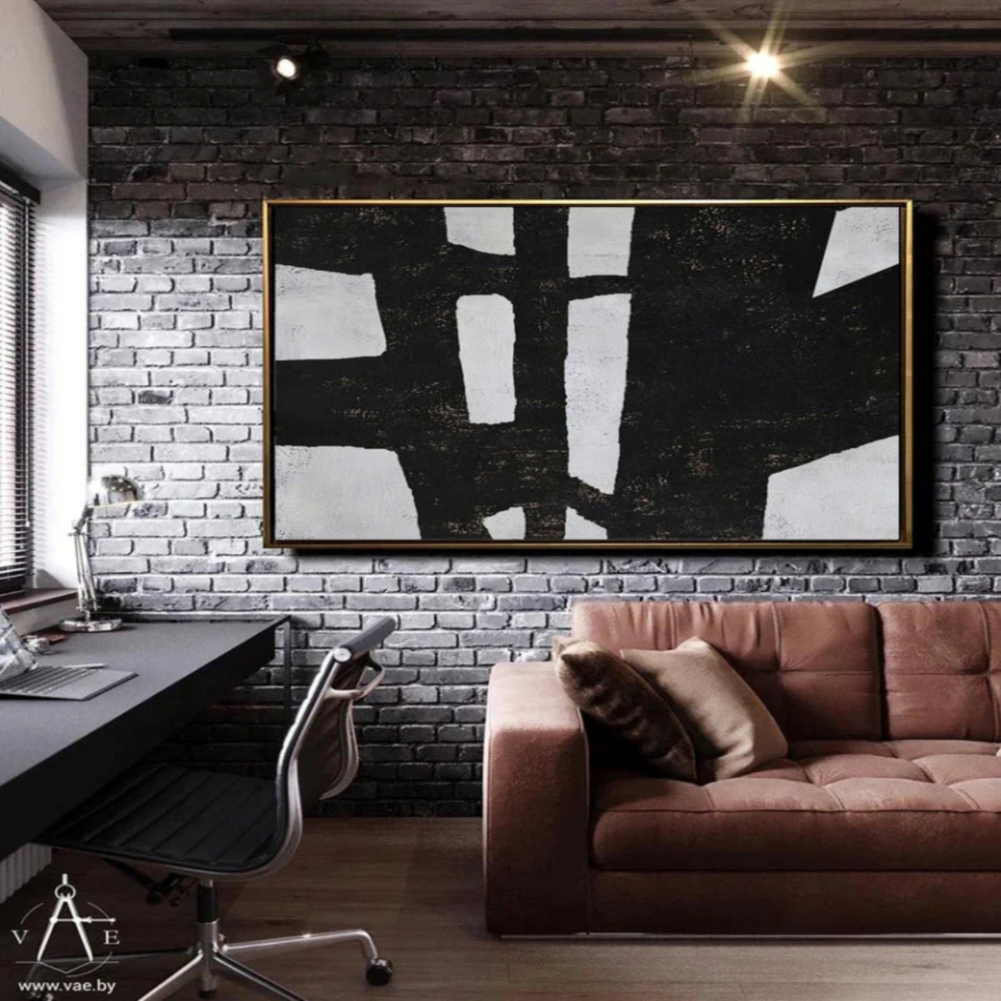 Mid-century Modern Black White Minimalist Painting