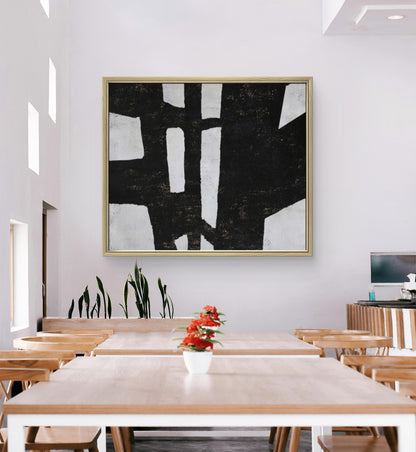 Mid Century Modern Black White Minimalist Painting