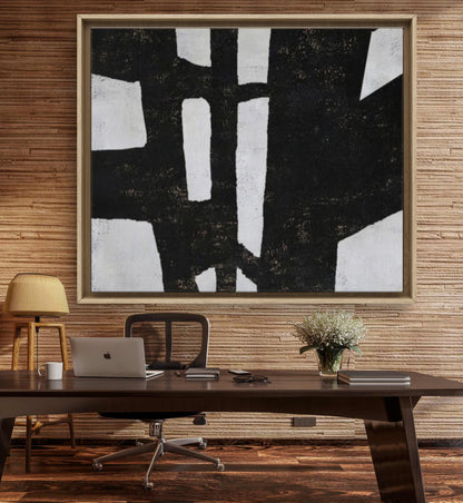 Mid Century Modern Black White Minimalist Painting
