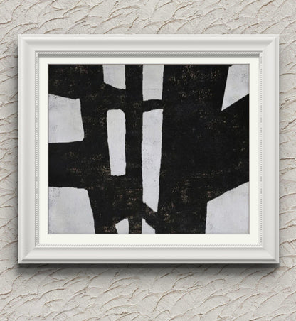 Mid Century Modern Black White Minimalist Painting