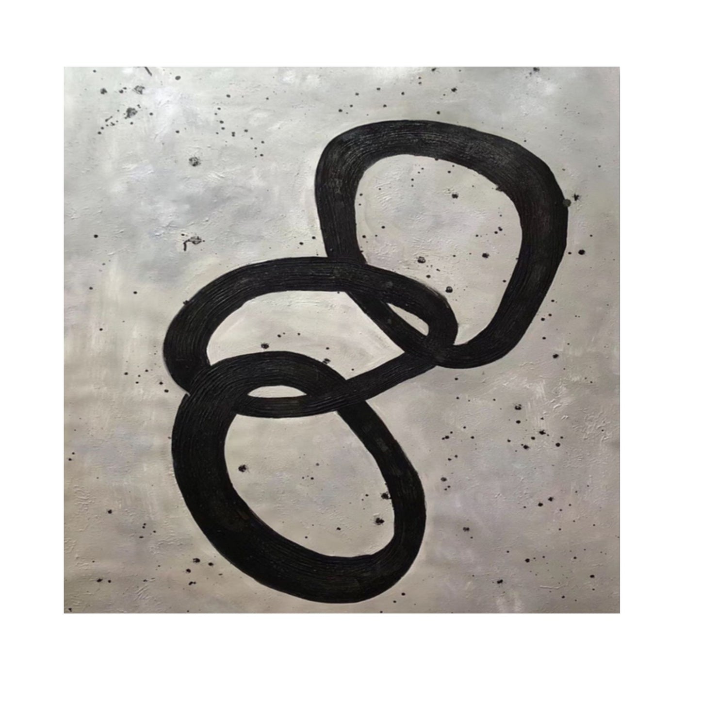 Hand-painted minimalist black loop abstract wall art on grey textured canvas