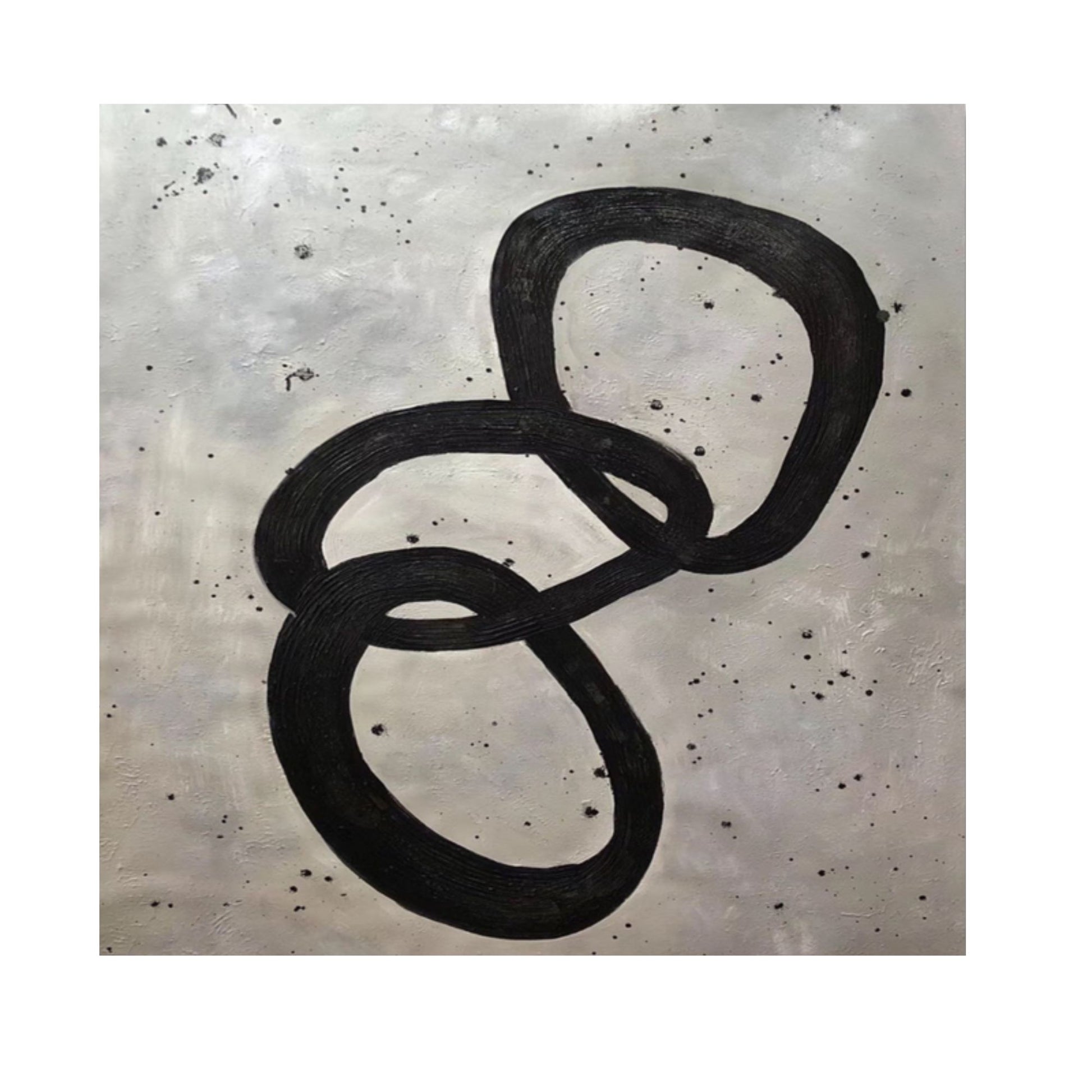 Hand-painted minimalist black loop abstract wall art on grey textured canvas