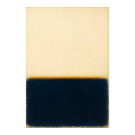 Minimalist Hand-Painted Cream & Deep Blue Rothko-Style Oil Canvas Art
