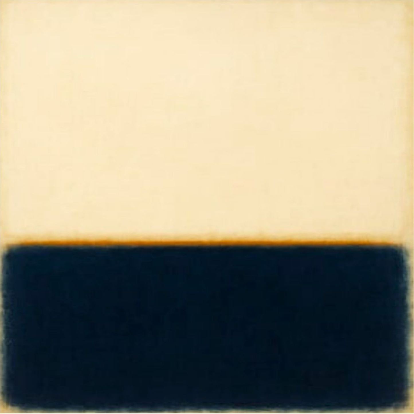Minimalist Hand-Painted Cream & Deep Blue Rothko-Style Oil Canvas Art