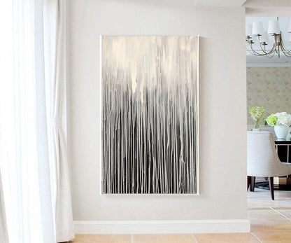 Minimalist Drip Abstract Wall Art – Black, White & Grey Hand-Painted Canvas