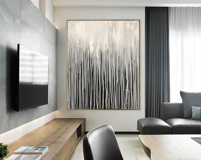 Minimalist Drip Abstract Wall Art – Black, White & Grey Hand-Painted Canvas