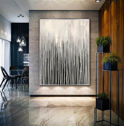 Minimalist Drip Abstract Wall Art – Black, White & Grey Hand-Painted Canvas