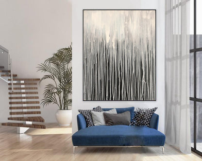 Minimalist Drip Abstract Wall Art – Black, White & Grey Hand-Painted Canvas
