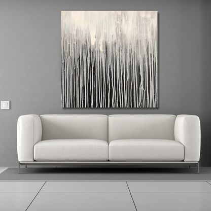Minimalist Drip Abstract Wall Art – Black, White & Grey Hand-Painted Canvas