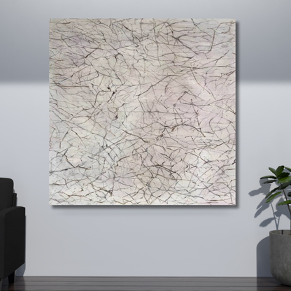 Minimalist Veined Marble Abstract Painting – Pale Grey Canvas Art with Fine Line Texture