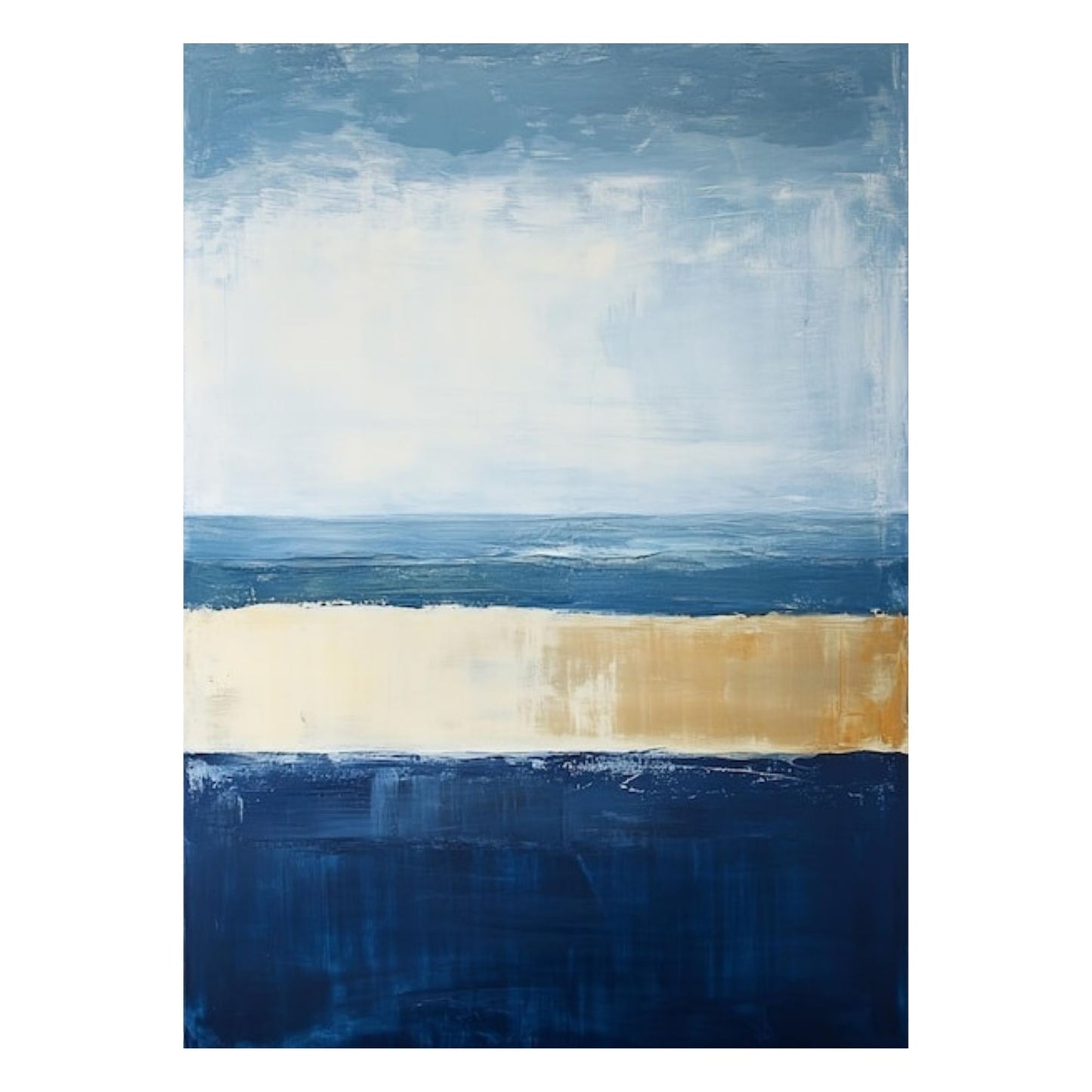 Minimalist Hand-Painted Sky Blue, Deep Blue & Sand Rothko-Style Oil Canvas Art