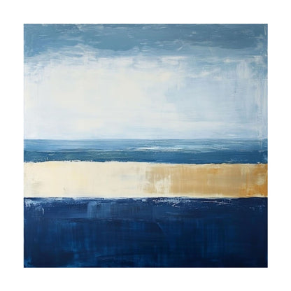 Hand-Painted Abstract Coastal Horizon – Sky & Deep Blue Oil Canvas