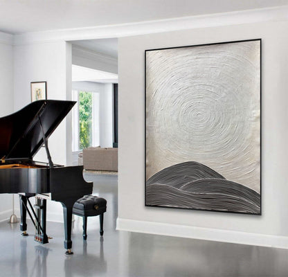 Minimalist Ripple Texture Landscape – Black & White Abstract Wall Art on Canvas