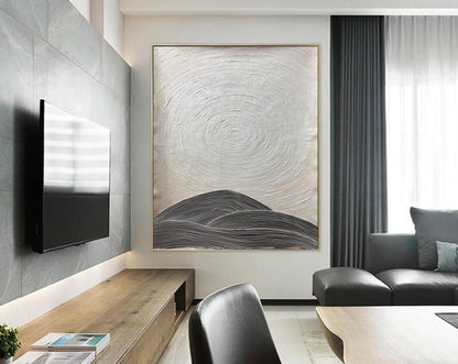 Minimalist Ripple Texture Landscape – Black & White Abstract Wall Art on Canvas